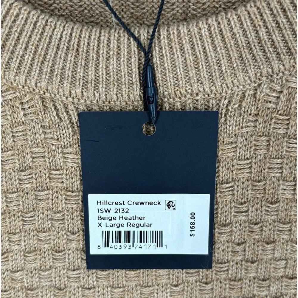 New Mizzen + Main Wool Knit Textured Hillcrest Crewneck Sweater Heather Beige XL